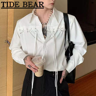 TIDE BEAR เสื้อผู้ชาย เวอร์ชั่นเกาหลีของย้อนยุคลำลองแขนยาว อารมณ์ระดับไฮเอนด์สายแฟชั่นไหล่เบาะด้านบน