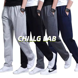 CHILLG LAB กางเกงกีฬาผู้ชายใหม่ขนาดใหญ่หลวมสีทึบกางเกงลำลองตรงสไตล์เรียบง่าย