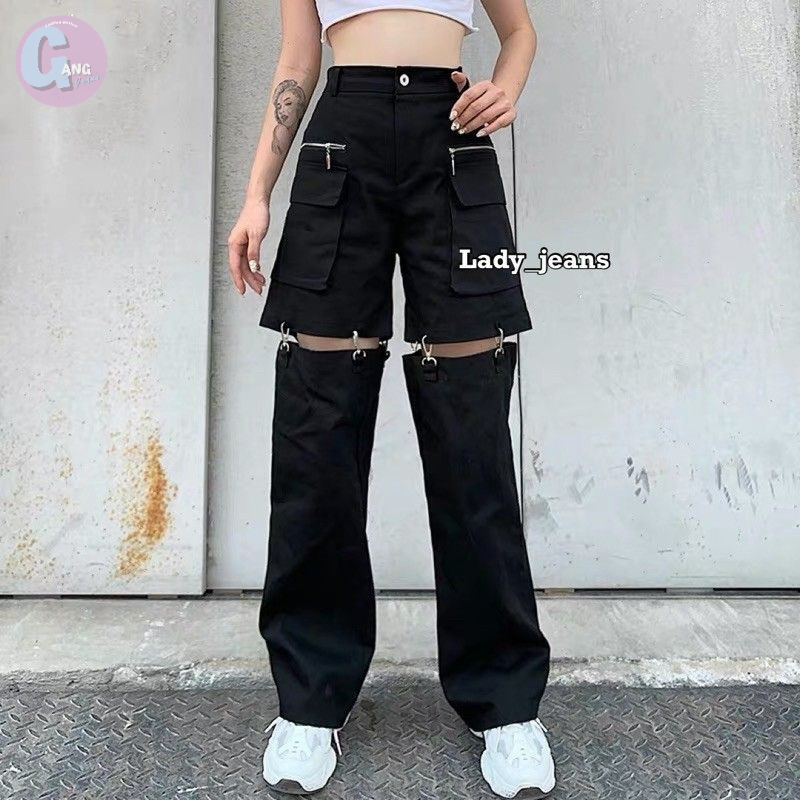 Gang jeans #19 (โค้ด GANGAPR ลด 45.-)กางเกงขาต่อแนวสตรีท lisa blackpink