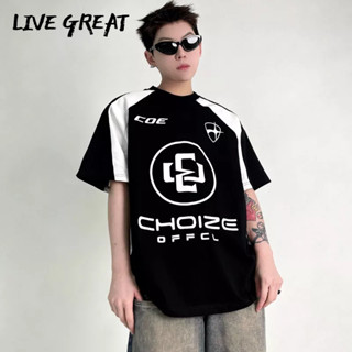 LIVE GREAT   ผู้ชายแขนห้าส่วนอินเทรนด์แฟชั่นคอกลมวัยรุ่นนิยมเสื้อยืดมาตรฐานใหม่