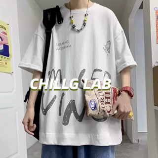 CHILLG LAB เสื้อยืดสไตล์เมือง INS คอกลมแขนห้าจุดแฟชั่นแฟชั่นแบรนด์ใหม่ผู้ชายแฟชั่นเมืองยอดนิยมมาตรฐานฤดูร้อน