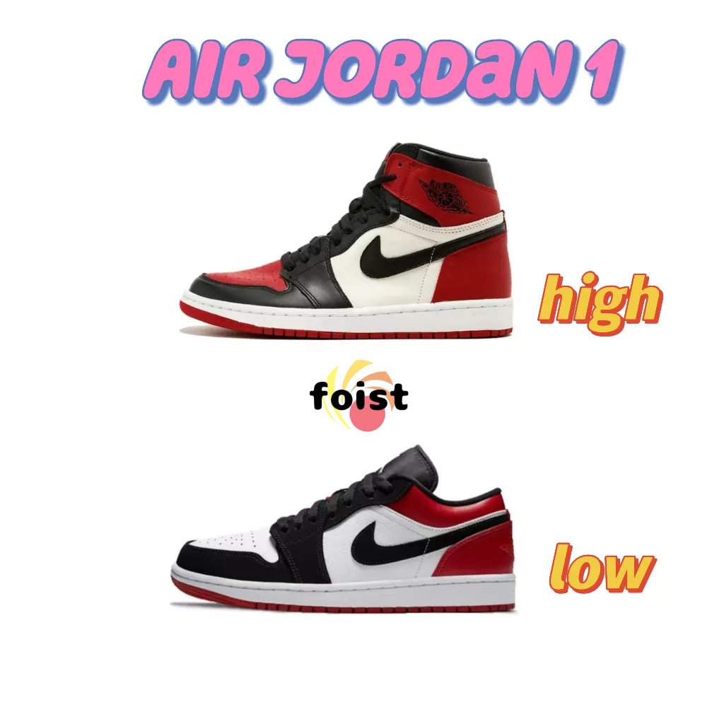 Jordan Air Jordan 1 low  นิ้วเท้าสีดำ ดำ - แดง - ขาว sneaker💯[ของแท้ 100%]