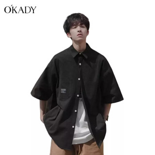 OKADY เสื้อเชิ้ตแขนสั้นลำลองผู้ชายญี่ปุ่นฤดูร้อนหลวมทั้งหมดตรงกับนักเรียนครึ่งแขนบางเสื้อเชิ้ต