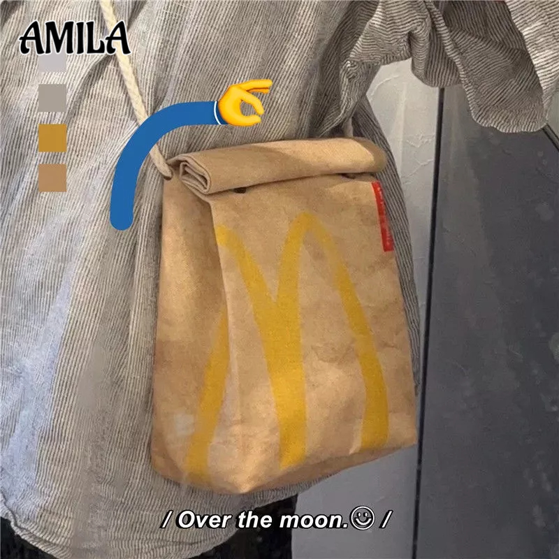 AMILA กระเป๋าแมสเซนเจอร์กระดาษของแมคโดนัลด์ กระเป๋าเป้เด็กผู้หญิงความจุสูงสไตล์น่ารักและตลก