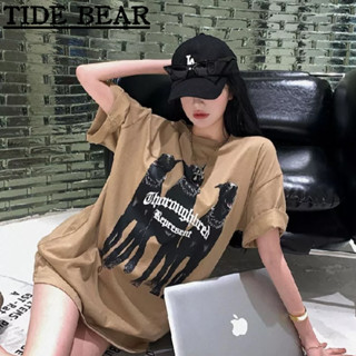 TIDE BEAR เสื้อยืดผู้ชาย อเมริกันย้อนยุคถนนแขนสั้น Doร้อนโดเบอร์แมนผ้าฝ้ายคู่ด้านบน