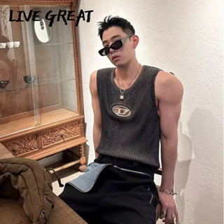 LIVE GREAT ผู้ชายเสื้อกั๊กแนวโน้มใหม่แฟชั่นระดับไฮเอนด์ความรู้สึกของช่องโลหะตัวอักษรกลวงเสื้อกั๊ก