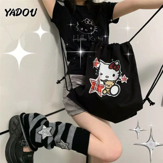 YADOU กระเป๋าเป้หูรูด สวัสดีคิท น่ารัก แฟชั่น ความจุสูง พับเก็บได้