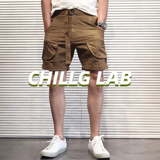 CHILLG LAB กางเกงขาสั้น กางเกงขายาวแบรนด์อินเทรนด์ผู้ชาย, กางเกงคาร์โก้ขี้เกียจ, กางเกงลําลองฤดูใบไม้ผลิและฤดูใบไม้ร่วง, ฮาราจูกุเยาวชนยอดนิยมกางเกงขาสั้นหลวมตรง