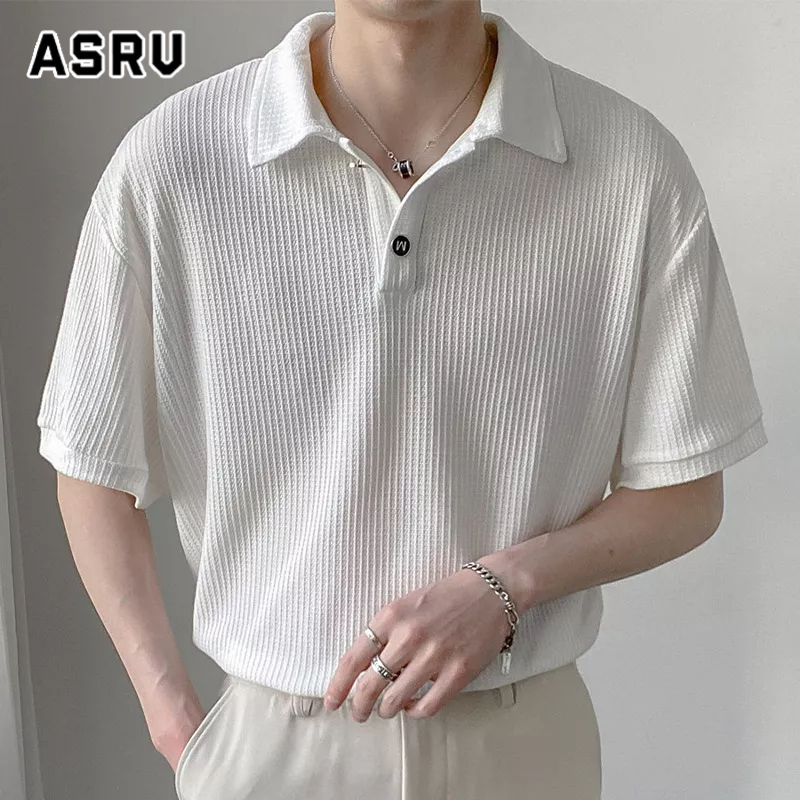 ASRV เสื้อโปโลผู้ชาย เสื้อโปโล ผู้ชายผู้ใหญ่สไตล์เกาหลีแขนสั้นปก 2023 แบรนด์อินเทรนด์