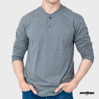 GALLOP : Mens Wear เสื้อยืดคอกระดุมแขนยาว Henley Neck Long Sleeve T-Shirt รุ่น GT9142 สี Smart Grey - เทา