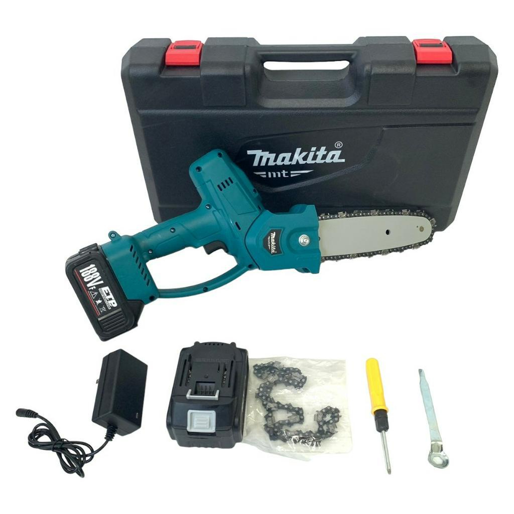 MAKITA เลื่อยโซ่ไร้สาย เลื่อยโซ่แบตเตอรี่ตัวเลื่อยโซ่ MAKITA บาร์10นิ้ว เลื่อยไฟฟ้าไร้สาย 188V แถมแบต 2