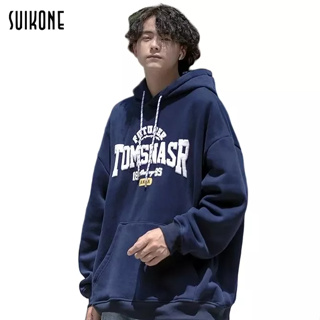 Suikone   เสื้อกันหนาวผู้ชายมีฮู้ดแฟชั่นสไตล์ญี่ปุ่นพิมพ์ลายตัวอักษรหลวมแขนยาวเสื้อกันหนาวทั้งชายและหญิงสามารถสวมใส่ได้