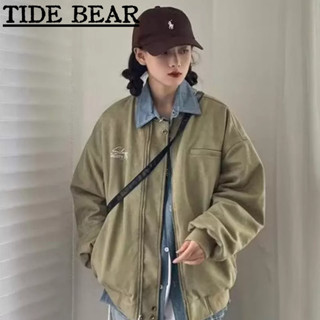 TIDE BEAR เสื้อผู้ชาย เกาหลีย้อนยุคสบายๆ ความรู้สึกระดับไฮเอนด์ของสอง-ด้านสวมใส่ซิปฤดูใบไม้ร่วงหนังนิ่มสไตล์ยืนขึ้นปกแขนยาว