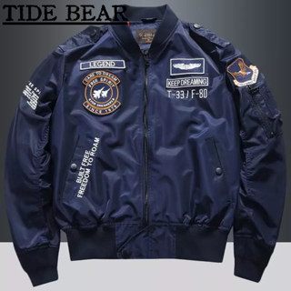 TIDE BEAR เสื้อผู้ชาย อเมริกันเรโทรถนน เย็บปักถักร้อยจดหมายแฟชั่นสูงแขนยาวเครื่องแบบเบสบอล