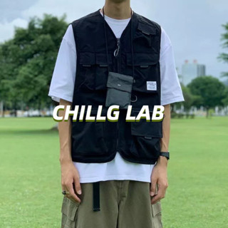 CHILLG LAB  เสื้อกั๊กสไตล์ยุทธวิธีหลายกระเป๋า  เสื้อกั๊กอาร์เคดสูงสีเข้ม  แจ๊กเก็ตชายและหญิง เสื้อผ้าแขนกุดสีดำแฟชั่นสไตล์ฮิปฮอป