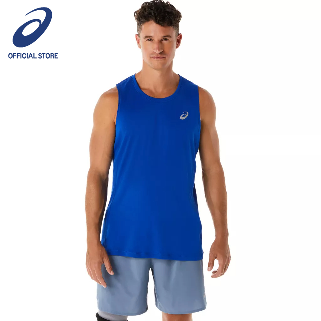 ASICS : 2011C268.400 SILVER SINGLET MEN RUNNING ผู้ชาย เสื้อกล้าม ของแท้  ASICS BLUE