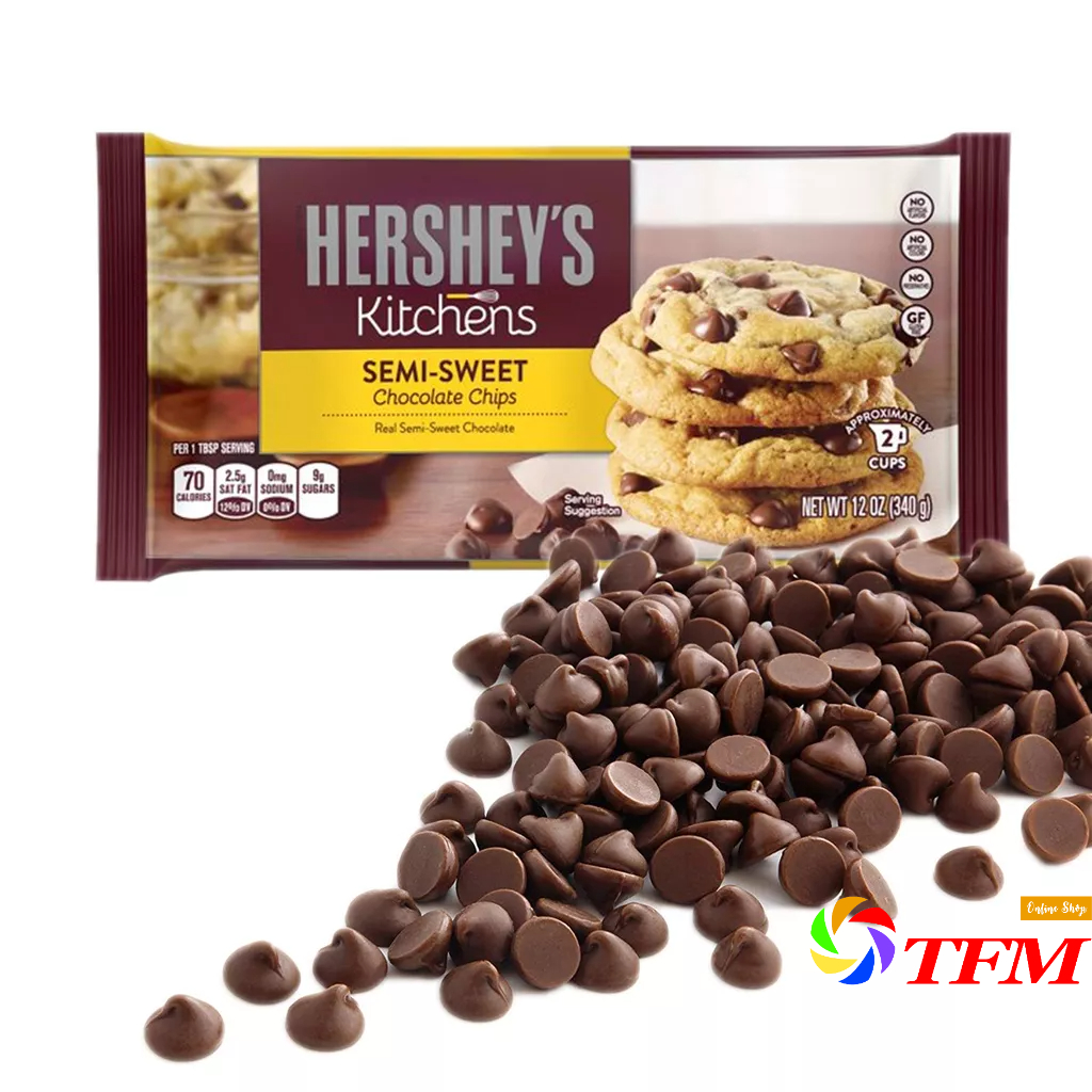 เฮอร์ชีส์ เซมิ สวีท ช็อกโกแลตชิพ Hershey's Semi Sweet Chocolate 340 g (12 oz) ‼️อ่านรายละเอียดก่อนสั่งนะคะ