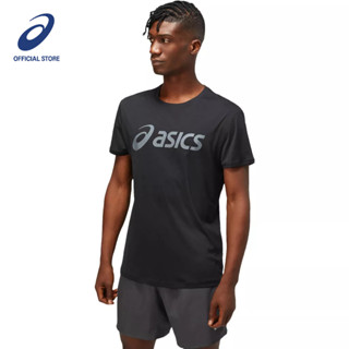 ASICS :  SILVER ASICS TOP MEN RUNNING ผู้ชาย เสื้อคอกลม ของแท้  PERFORMANCE BLACK/CARRIER GREY