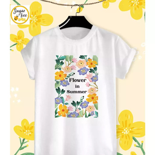 เสื้อยืดลาย Floral ดอกไม้ฤดูร้อน  สีสันสดใส ใส่สบาย ไม่ยืดไม่ย้วย