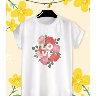 เสื้อยืดลาย Floral ดอกไม้ฤดูร้อน  สีสันสดใส ใส่สบาย ไม่ยืดไม่ย้วย