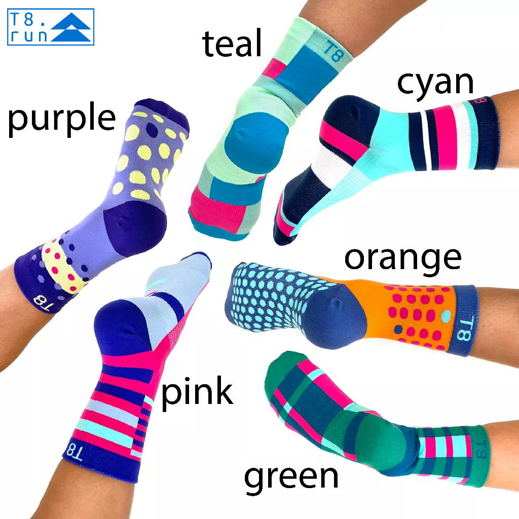 T8 Run ถุงเท้าวิ่ง MiX & Match Socks  เล่นกีฬา ออกกำลังกาย ลำลอง  ของแท้ 100% สีสดใส ทุกเพศ