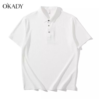 OKADY สีทึบของผู้ชายที่เข้าคู่กันทั้งหมดในเสื้อเชิ้ตโปโลเรียบง่ายอินเทรนด์เยาวชนแขนสั้นยอดนิยมฤดูร้อนใหม่