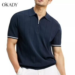 OKADY ฤดูร้อนใหม่ผู้ชายแขนสั้นเสื้อโปโลวรรณกรรมแนวโน้มเยาวชนมาตรฐานพิมพ์ด้านบนญี่ปุ่น