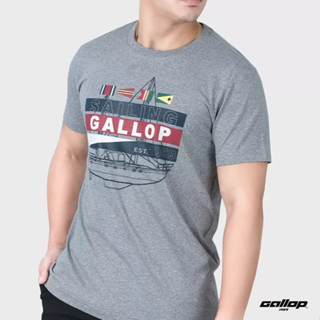 GALLOP : เสื้อยืดผ้าคอตตอนพิมพ์ลาย Graphic Tee รุ่น GT9110 สีเทา / ราคาปกติ 790.-