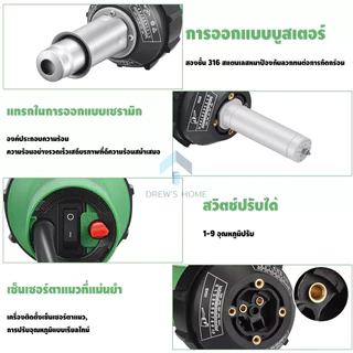 【🔥ราคาเคลียร์สต๊อก🔥】ปืนเชื่อมพลาสติก 1600W 220V Heat Air Gunner ถือปืนเชื่อมลมร้อน 40-600 ℃ TPO PVC Vinyl Welding Kit ปรับอุณหภูมิได้ด้วยความเร็วในการเชื่อม เป่าลมร้อน