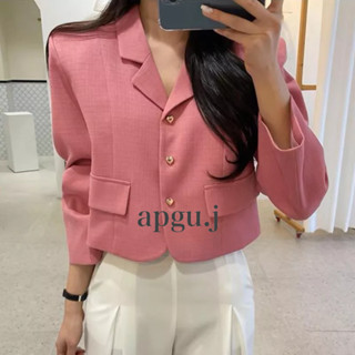 มาใหม่พร้อมส่ง💖 (AP039) Pirunya blazer tops เสื้อแขนยาว สไตล์เกาหลี ทำงาน เสื้อ สีชมพู pink