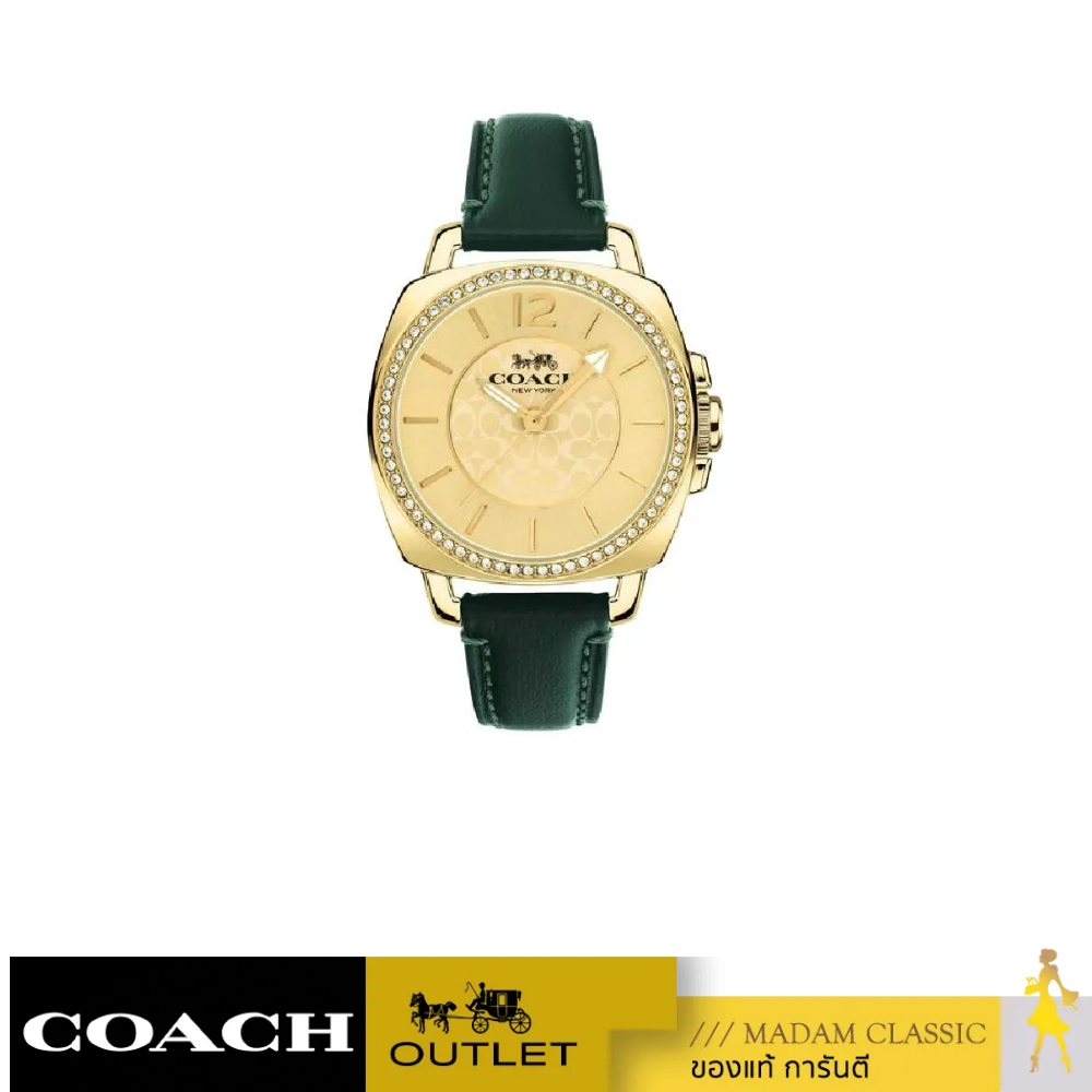 ของแท้ 💯% นาฬิกา COACH 14503982 BOYFRIEND GOLD TONE DIAL GREEN LEATHER STRAP WOMEN'S