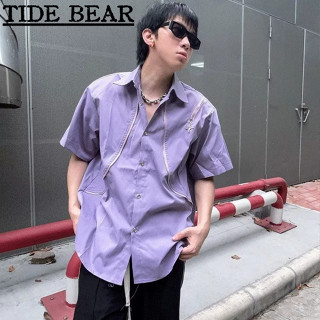 TIDE BEAR เสื้อผู้ชาย เวอร์ชั่นเกาหลีของย้อนยุคลำลองในช่วงฤดูร้อนโลหะซิปการออกแบบความรู้สึกสีม่วงคู่แฟชั่