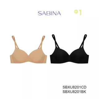 Sabina ซาบีน่า เสื้อชั้นใน (Set 2 ชิ้น)  Invisible Wire (ไม่มีโครง) Seamless Fit รุ่น Pretty รหัส SBXU8201CD+SBXU8201BK สีเนื้อเข้ม/สีดำ