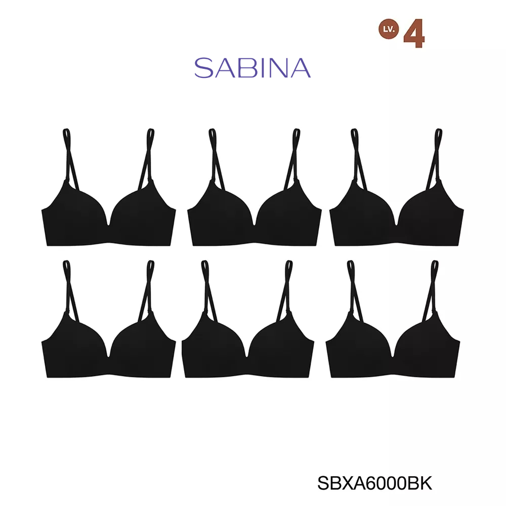 Sabina เสื้อชั้นใน (Set 6 ชิ้น ) [Online Exclusive] Sabina Doomm Doomm Level 4 เสื้อชั้นในไร้โครง รหัส SBXA6000BK - สีดำ