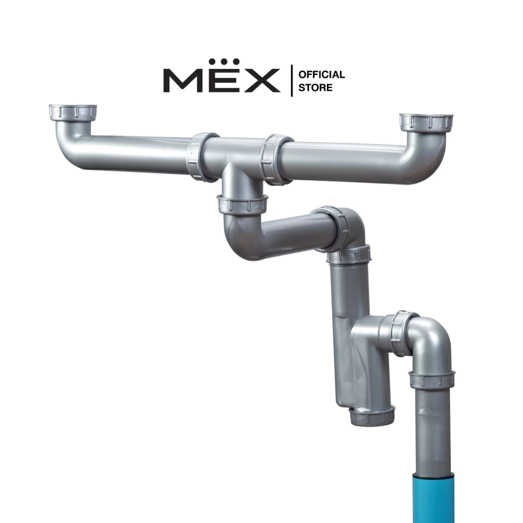MEX รุ่น P32PP ท่อน้ำทิ้งอ่างล้างจาน พร้อมท่อกันกลิ่น ชนิด 2 หลุม (สะดือ 3.5 นิ้ว Big Basket)