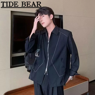 TIDE BEAR เสื้อผู้ชาย อเมริกันเรโทรถนน ฮิปฮอปสไตล์การทำงานคู่ซิปด้านบนหลวม