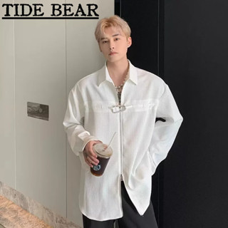 TIDE BEAR เสื้อผู้ชาย เกาหลีย้อนยุคสบายๆ ออกแบบวาฟเฟิลซิปหลวมช่องสูงโลหะแฟชั่นแขนยาวด้านบน