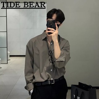 TIDE BEARเสื้อผู้ชาย เวอร์ชั่นเกาหลีของย้อนยุคลำลองแขนยาว แฟชั่นระดับไฮเอนด์สีทึบพับคอด้านบน