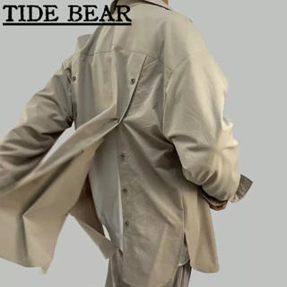 TIDE BEAR เสื้อผู้ชาย เวอร์ชั่นเกาหลีของย้อนยุคลำลองแขนยาว สีทึบเสื้อกันลมแฟชั่นกระดุมเดียว