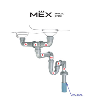 MEX ท่อน้ำทิ้งอ่างล้างจาน พร้อมข้องอกันกลิ่น ชนิด 2 หลุม รุ่น P52PP