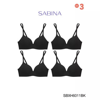 Sabina ซาบีน่า เสื้อชั้นใน Invisible Wire (Set 4 ชิ้น) (ไม่มีโครง) Seamless Fit รุ่น Soft Doomm  รหัส SBXH6011BK สีดำ