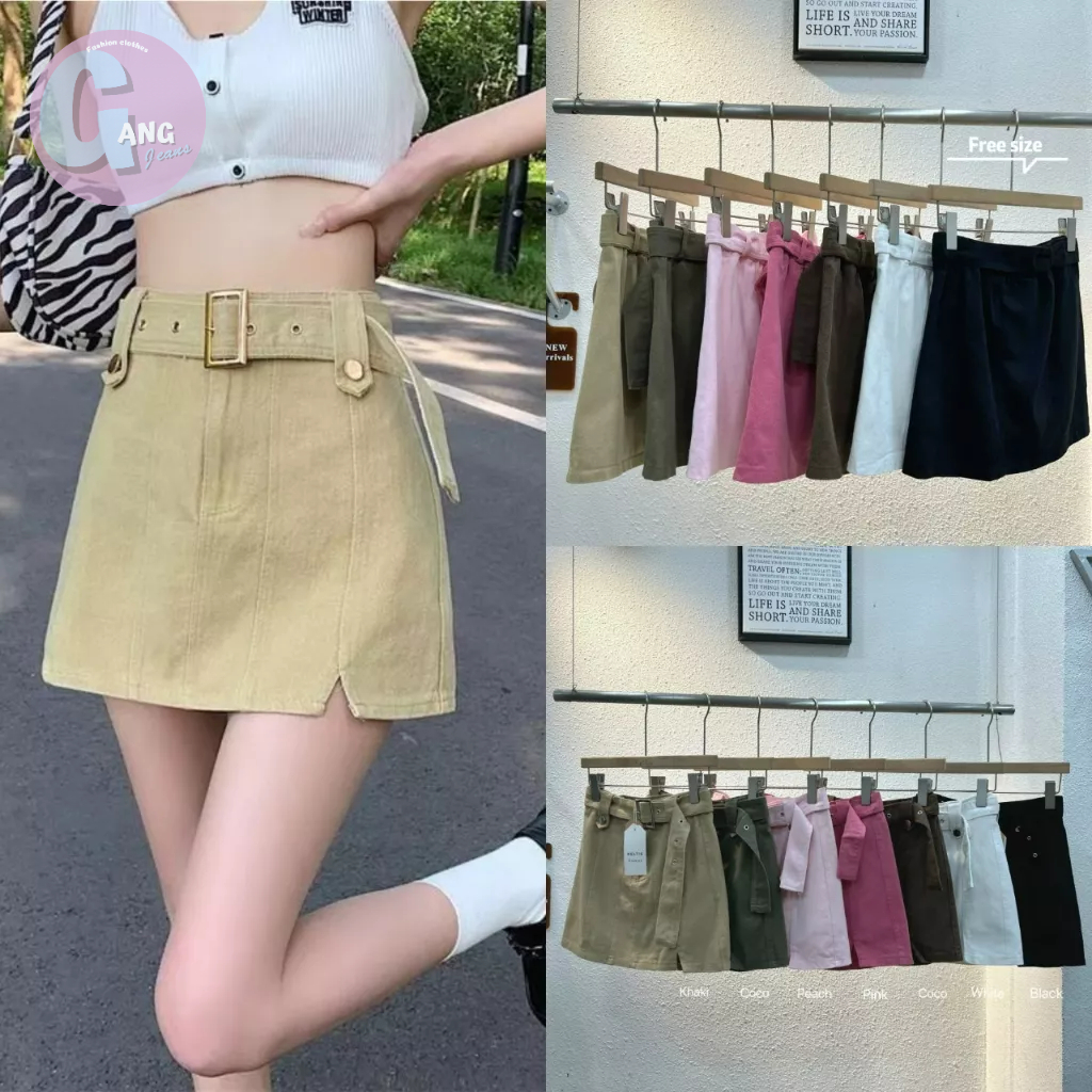 Gang_jeans #1921 (โค้ด GANGAPR ลด 45.-)กระโปรงY2Kเอวสูง ผ่าข้าง ฟรีเข็มขัด กระโปรงแฟชั่น พร้อมส่ง