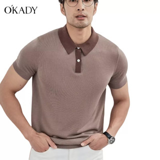 OKADY เสื้อโปโลผู้ชายสีทึบรุ่นใหม่เป็นที่นิยมในเทรนด์แฟชั่นแขนสั้น