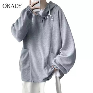 OKADY เสื้อสเวตเตอร์วาฟเฟิลสำหรับผู้ชาย ดีไซน์เฉพาะแบรนด์ชั้นนำ เสื้อผ้าอินเทรนด์ เสื้อแจ็คเก็ตมีฮู้ดทรงหลวมสไตล์ฮ่องกง