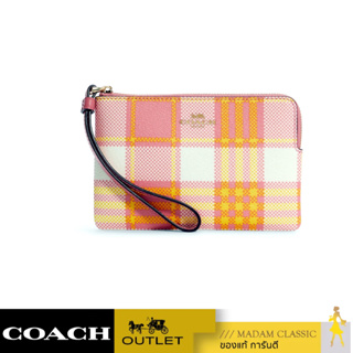 ของแท้ 💯% กระเป๋าคล้องมือ COACH C8683 CORNER ZIP WRISTLET WITH GARDEN PLAID PRINT (IMTVT) [C8683IMTVT]