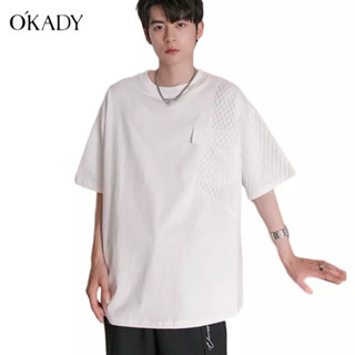 OKADY ใหม่ฤดูร้อนรอบคอเสื้อยืดผู้ชายสีทึบอารมณ์มาตรฐานแฟชั่นเยาวชนที่นิยมง่ายแขนสั้นด้านบน