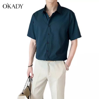 OKADY ใหม่ห้าไตรมาสแขนอินเทรนด์ชายเสื้อเชิ้ตเรียบง่ายยอดนิยมแฟชั่นมาตรฐานคอคิวบายอดนิยม