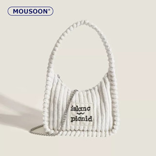 MOUSOON กระเป๋าสะพายไหล่สตรี Corduroy Chain กระเป๋าบาแก็ตต์ใต้วงแขน