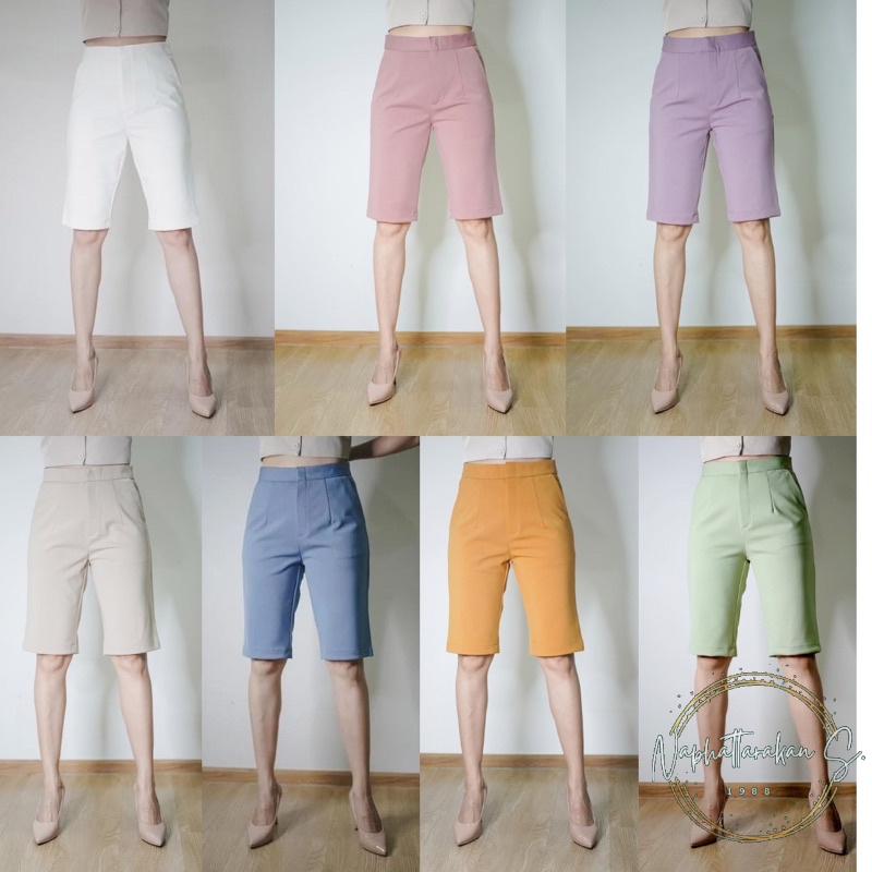 กางเกง 3ส่วนทรงกระบอกผ้าโรเชฟป้าย KooKKai  #โทนสีสดใสพลาสเทลรุ่น ความยาว 22 นิ้ว