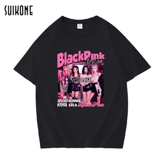 Suikone  เสื้อยืดผู้ชายแขนสั้น BLACKPINK เอเชียทัวร์ เสื้อยืดแฟชั่นพิมพ์ลายแขนสั้นใส่ได้ทั้งชายและหญิง